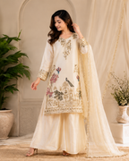 Very Beautiful Cream Fendy Silk Suit Set with Peacock Sequins Embroidery