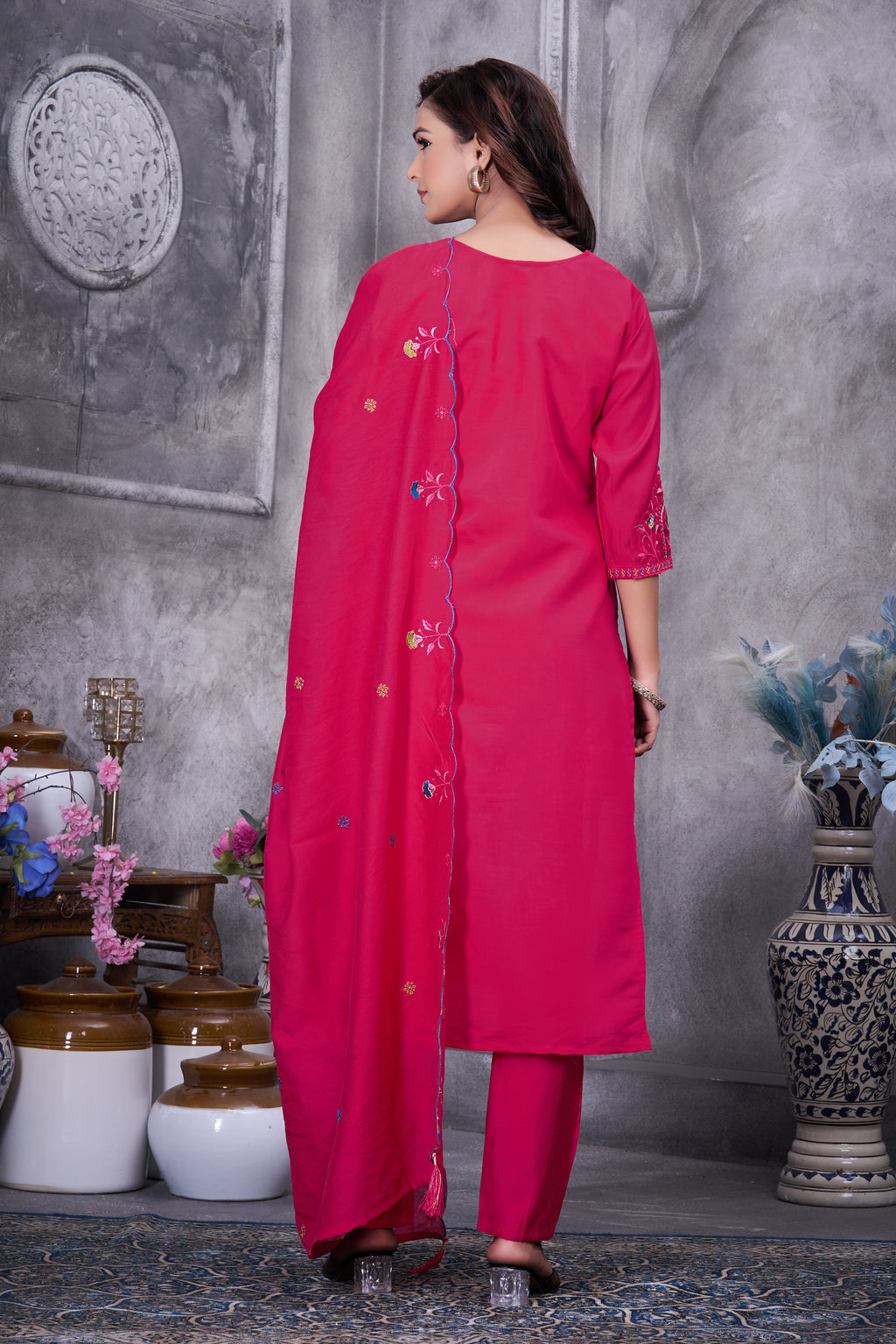 Classic Roman Silk Festive Wear for Women Suit Set