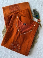 Premium Rust Orange Hand Block Print Pure Cotton Suit Set