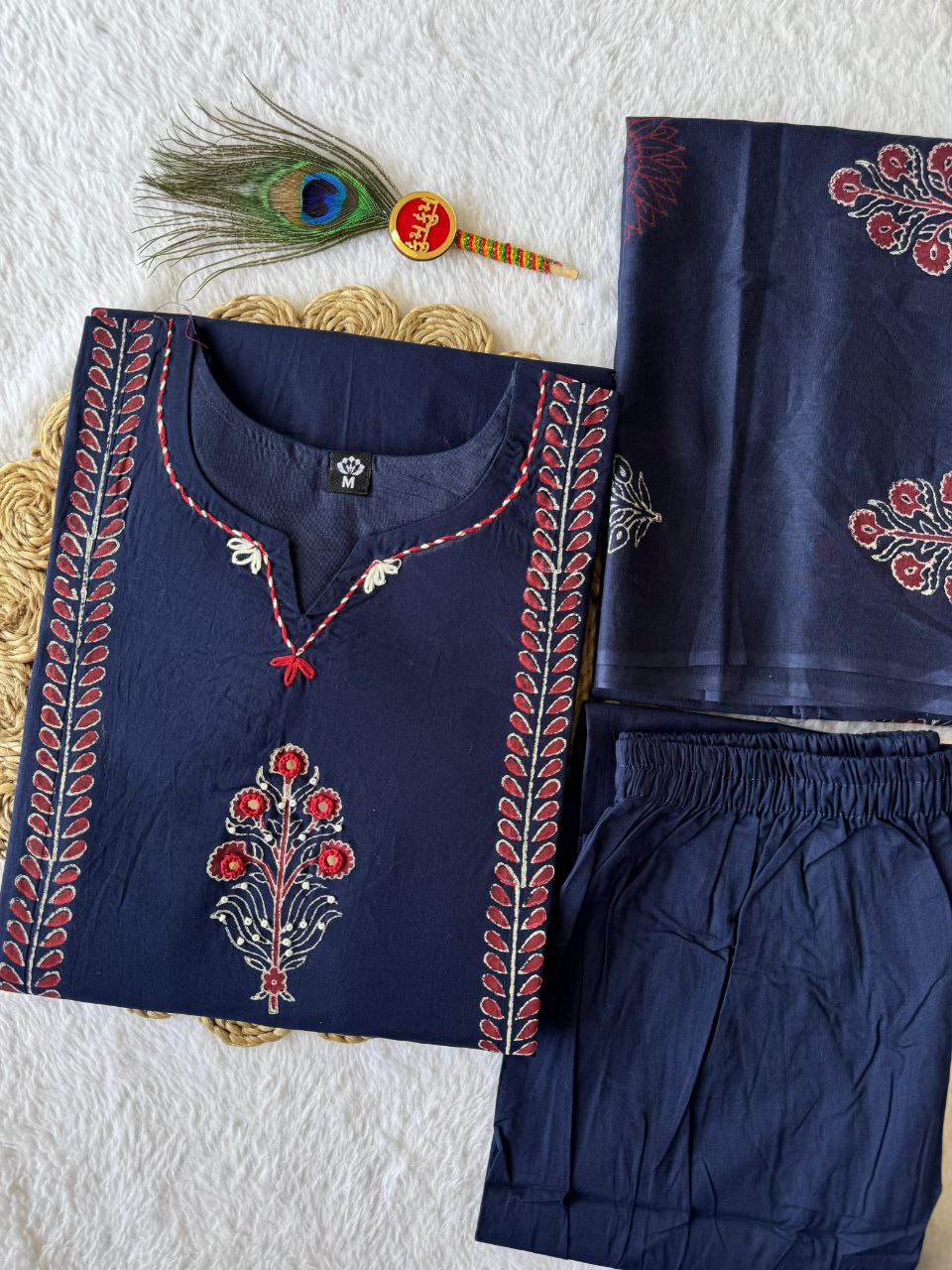 Very Attractive Blue Pure Cotton Hand Block Print Suit Set