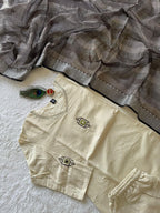 Premium Heritage Khadi Cotton Embroidery Suit Set With Real Mirror Work
