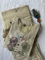 Elegant Beige Pure Cotton Thread Embroidery Suit Set