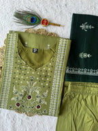 Elegant Green Hand Block Printed Pure Cotton Suit Set