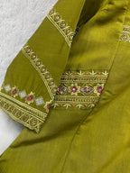 Elegant Mehndi Green Viscose Mango Silk Anarkali Kurti Set