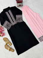 Black Rayon Thread Work Cotton Co-ord Kurta Set