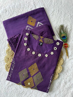 Elegant Royal Purple Pure Cotton Suit Set With Mirror Hand Work