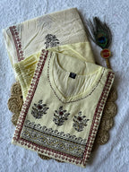 Ivory Cream Pure Cotton Hand Block Print Kurta Pant Set