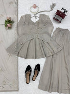 Very Attractive Grey Tabby Silk Sharara Suit with Foil Work