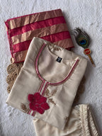 Elegant Beige Premium Roman Silk Beads Embroidered Suit Set