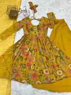 Sunshine Bloom Printed Roman Silk Kurta Palazzo Set with Dupatta
