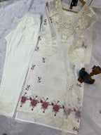 Luxury Viscose Roman Silk Embroidered Kurta Set
