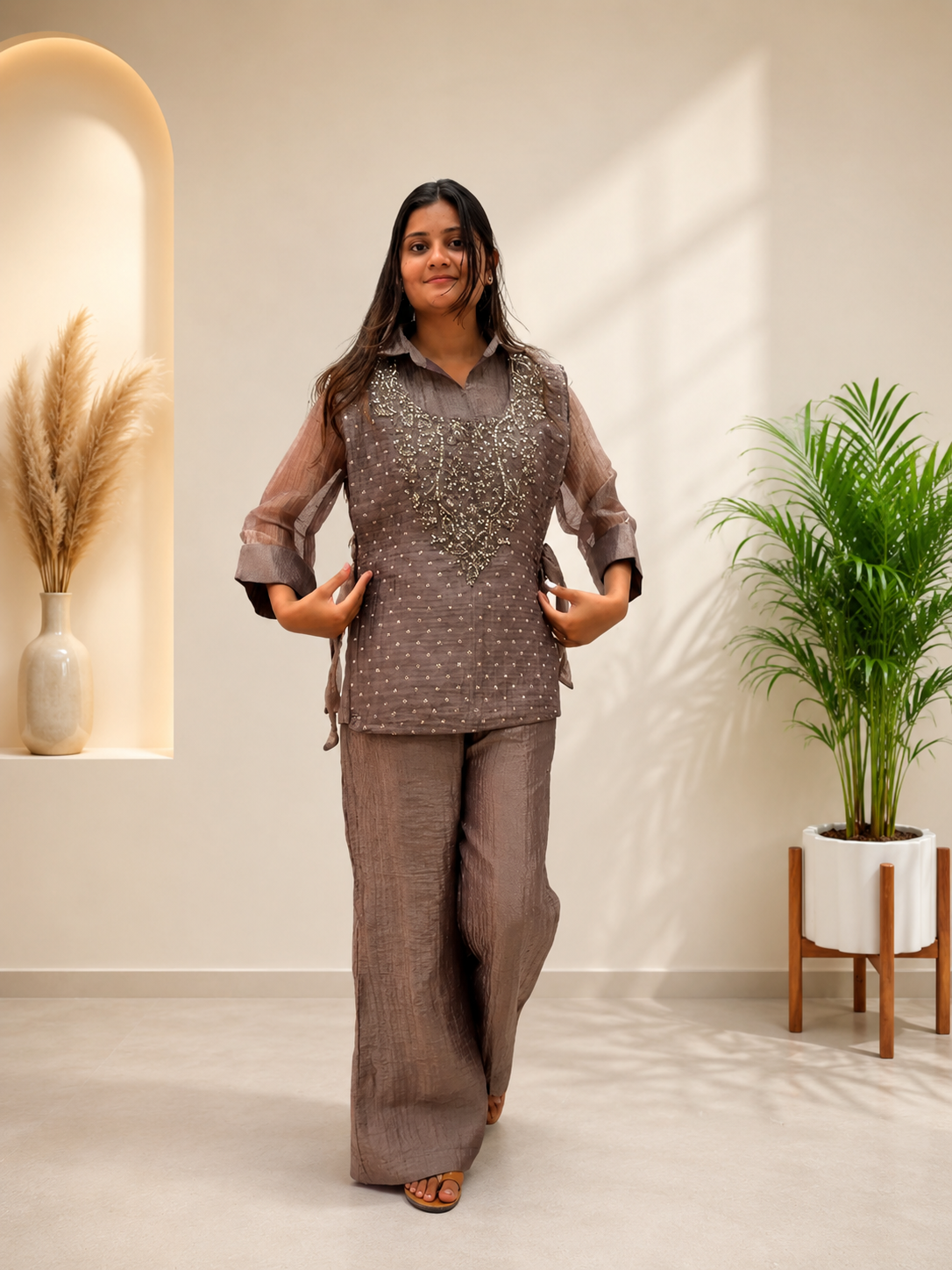 Very Attractive Festive Salsa Silk Handwork Co-Ord Set