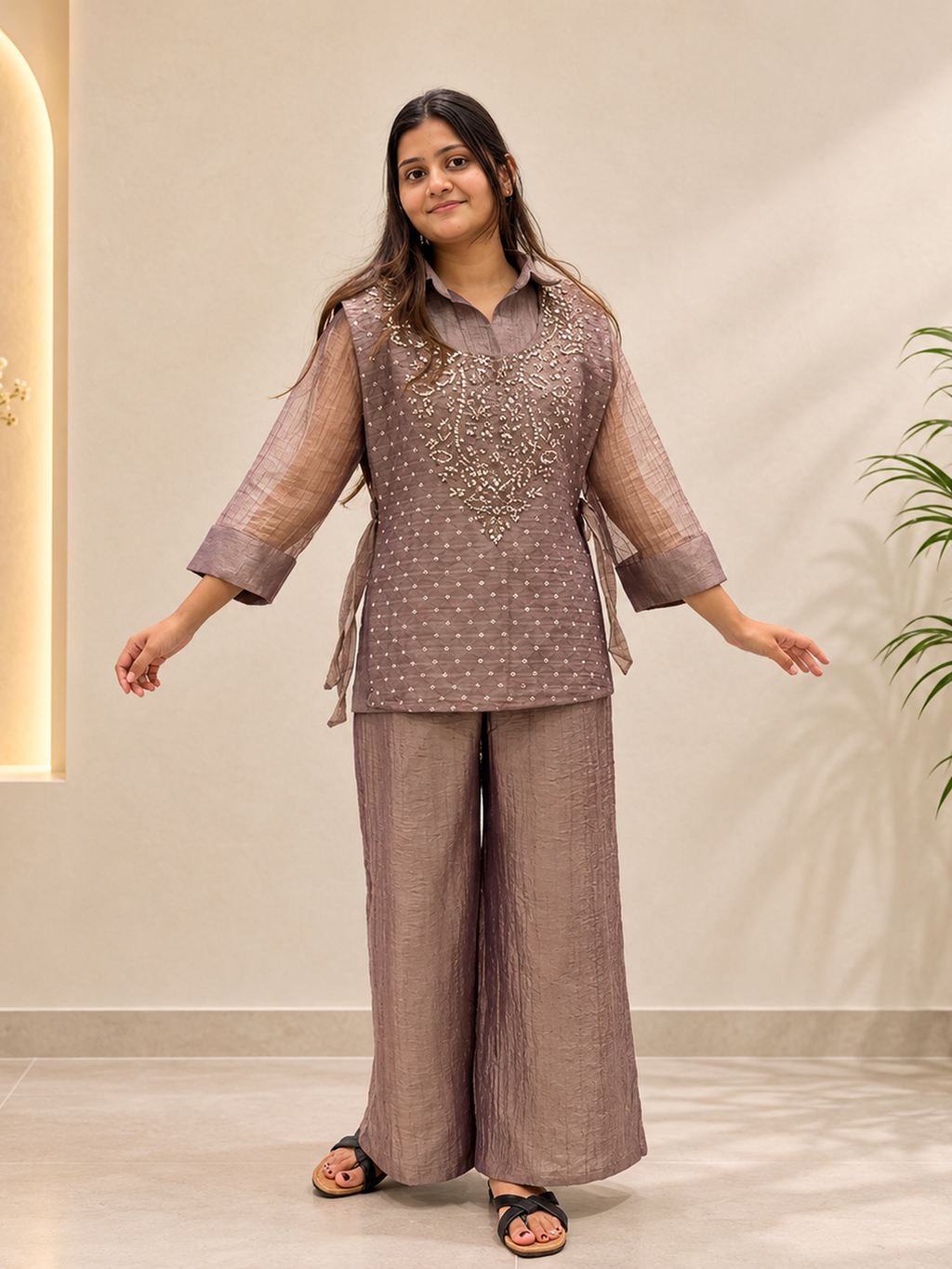 Very Attractive Festive Salsa Silk Handwork Co-Ord Set