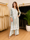 Very Attractive Multi Striped Rayon Embroidery Chikankari Suit Set
