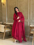 New Designer Party Wear Look Wine Red Anarkali Suit Set