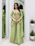 Very Attractive Teal Green Rangoli Silk Embroidered Suit Set