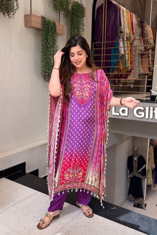 New Designer Pure Banana Silk Kaftan Set with Pants