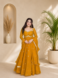 Neha Elegant Mustard Yellow Faux Georgette Anarkali Suit Set