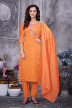 Designer Roman Silk Ethnic Suit Set with Embroidered Dupatta