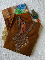Very Attractive Brown Hand Embroidered Mul Chanderi Ethnic Suit Set
