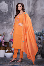 Designer Roman Silk Ethnic Suit Set with Embroidered Dupatta