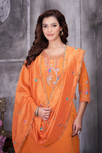 Designer Roman Silk Ethnic Suit Set with Embroidered Dupatta