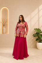 Festive Designer Rani Pink Georgette Indo-Western Set
