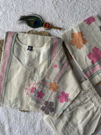 Very Attractive Pure Khadi Cotton Multi-Thread Handwork A-Line Kurta Set