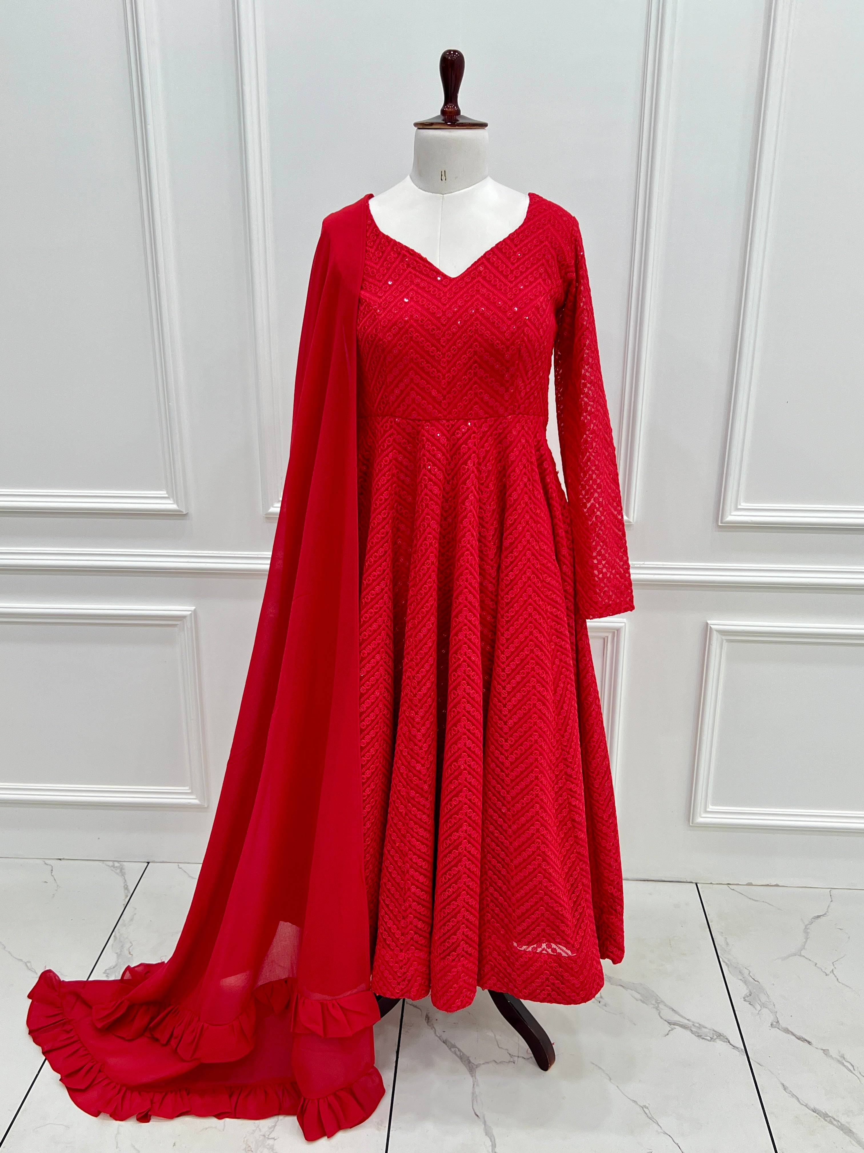 Designer Embroidered Soft Fox Georgette Anarkali Suit Set with Dupatta