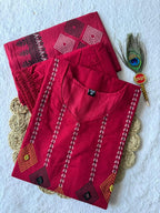 Attractive Rani Pink Pure Cotton Ethnic Suit Set with Hand Block Print Work