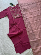 New Designer Magenta Premium Roman Silk Embroidered Suit Set