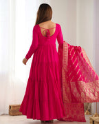 Pink Roman Silk Anarkali Suit Set with Woven Banarasi Dupatta