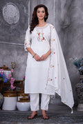 Luxury Roman Silk Floral Embroidered Dress with Dupatta