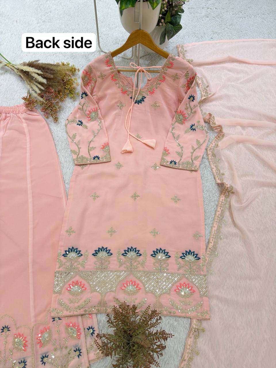 Premium Designer Pink Georgette Embroidery Suit Set