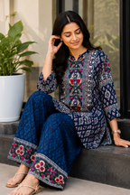 Woman's Ethnic Blue Printed Natural Crepe Co-Ord Set