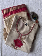 Elegant Beige Premium Roman Silk Beads Embroidered Suit Set