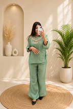 Elegant Sage Green Salsa Crushed Festive Co-Ord Set