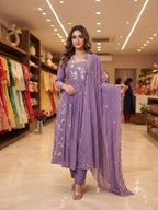 Very Beautiful Festive Embroidery Mul Chanderi Anarkali Suit Set