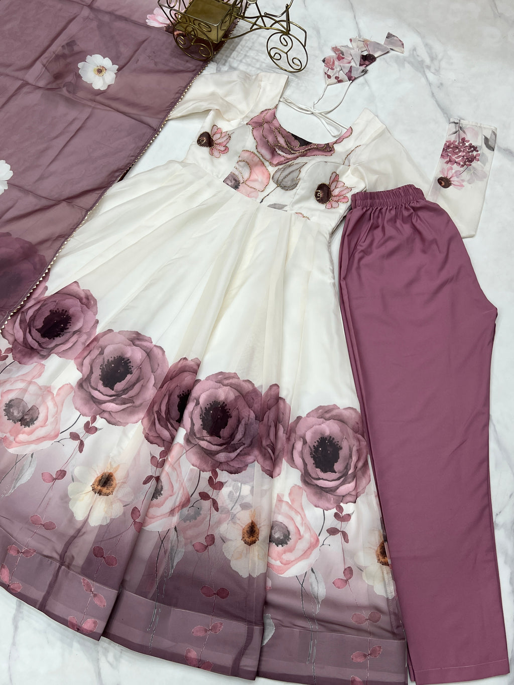 Very Attractive Printed Soft Organza Silk Anarkali Suit Set with Dupatta