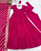 Pink Roman Silk Anarkali Suit Set with Woven Banarasi Dupatta