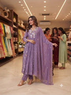 Very Beautiful Festive Embroidery Mul Chanderi Anarkali Suit Set