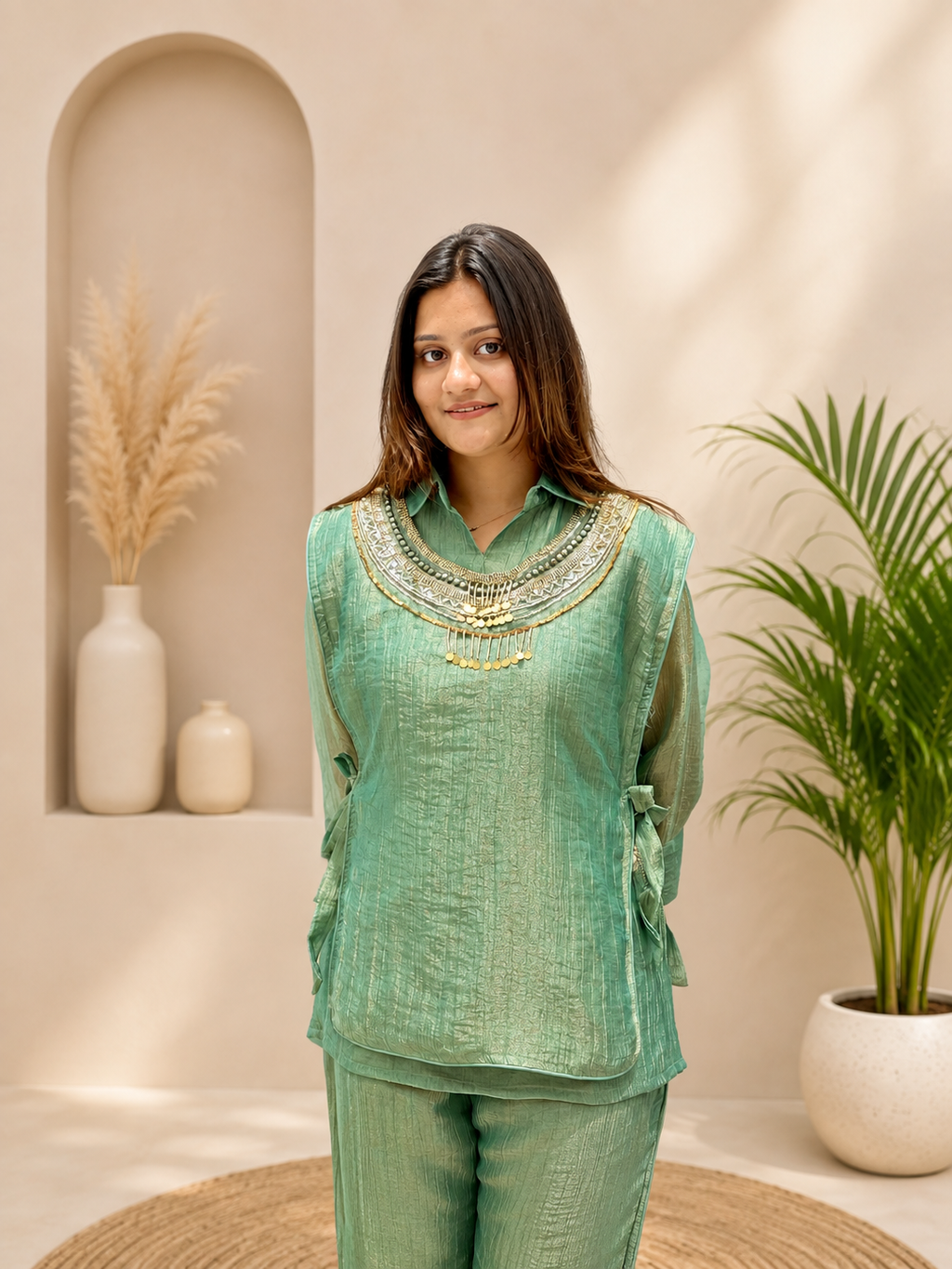 Elegant Sage Green Salsa Crushed Festive Co-Ord Set