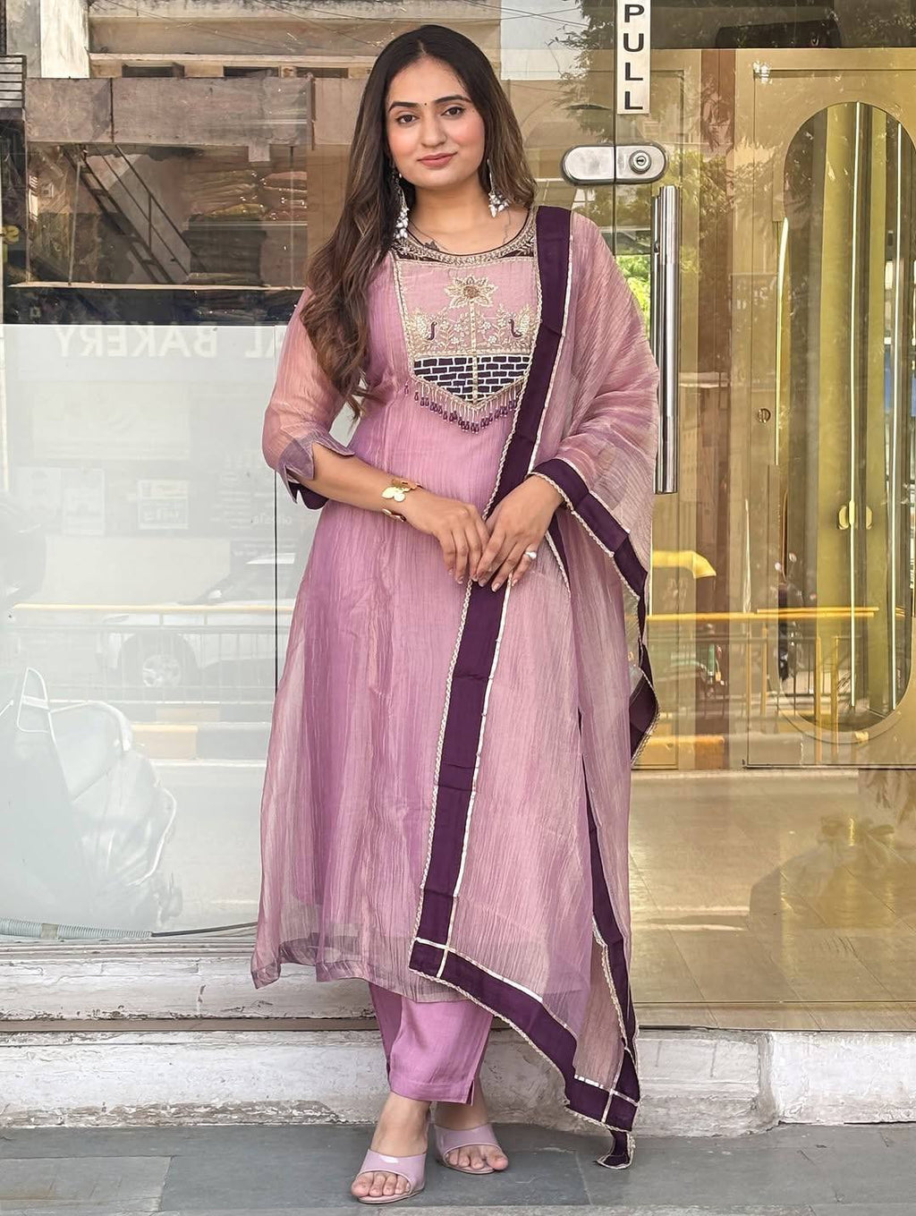 Very Beautiful Pure Salsa Silk Embroidered A-Line Anarkali Suit Set