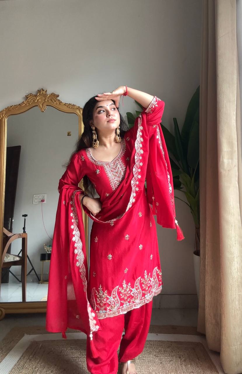 Premium Chinon Designer Suit Set with Dupatta for Woman