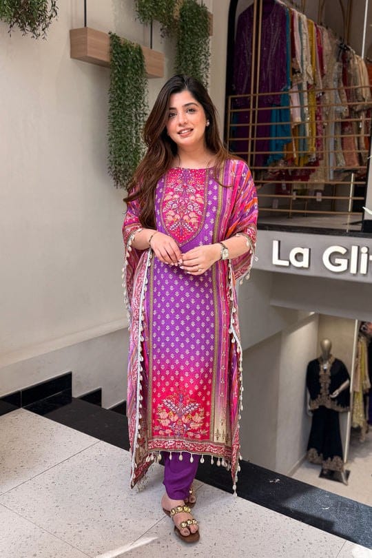 New Designer Pure Banana Silk Kaftan Set with Pants