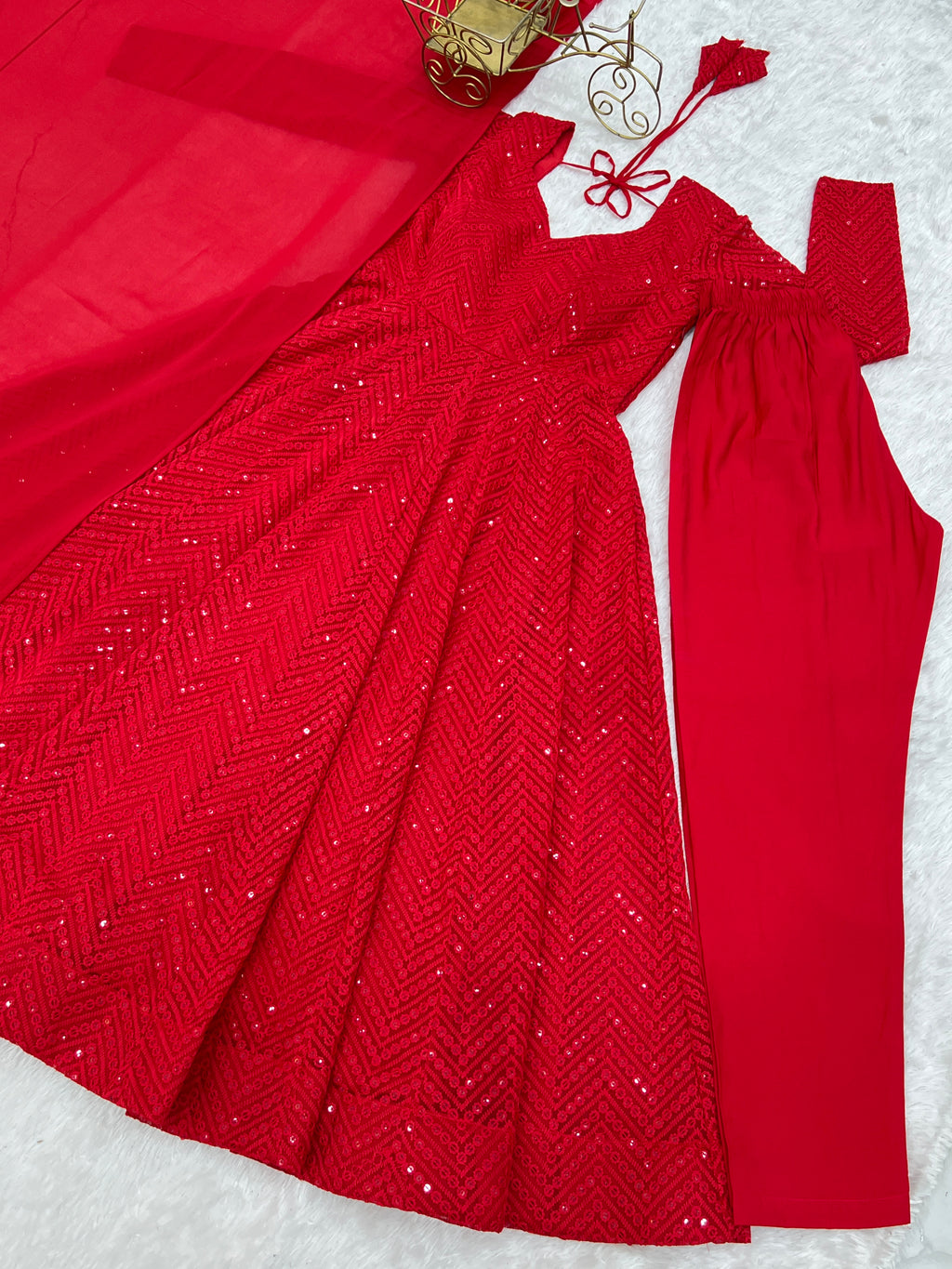 Designer Embroidered Soft Fox Georgette Anarkali Suit Set with Dupatta