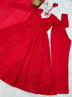 Designer Embroidered Soft Fox Georgette Anarkali Suit Set with Dupatta