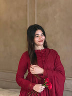 New Designer Party Wear Look Wine Red Anarkali Suit Set