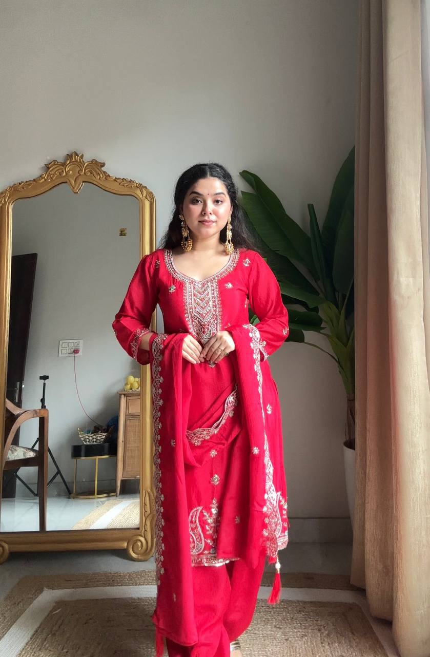 Premium Chinon Designer Suit Set with Dupatta for Woman
