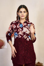 Premium Maroon Pure Cotton Printed Co-Ord Set